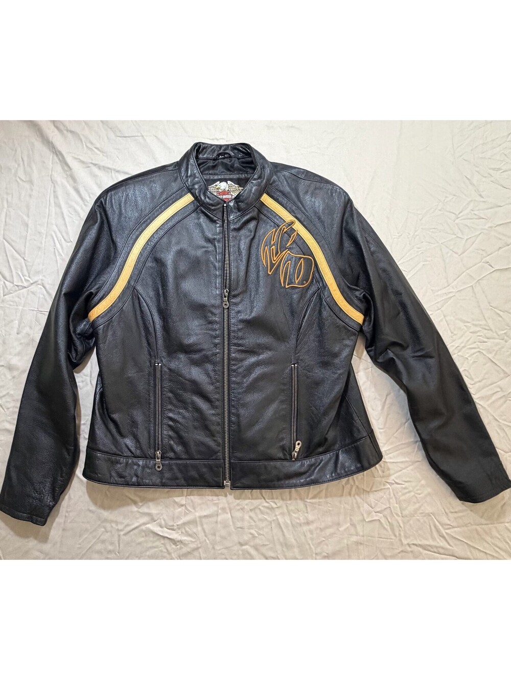 Harley-Davidson Women’s XL Genuine Leather Motorcycle Jacket Black Gold 2005
